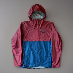 Patagonia Torrentshell Jacket Medium Red Blue Full Zip Hooded Rain Coat Spring